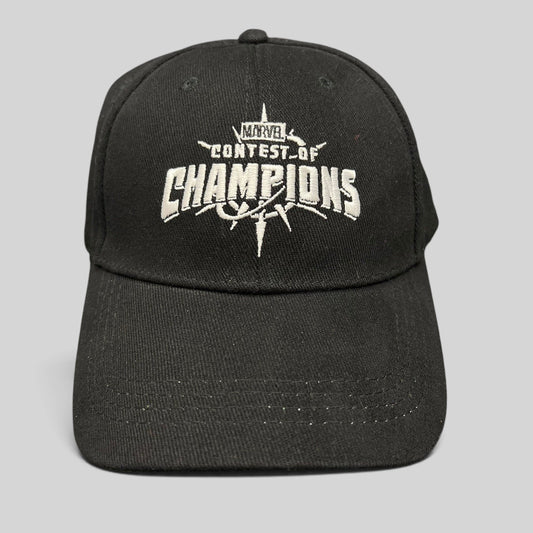 Raree Finds black Marvel Contest of Champions snapback hat with white embroidered logo and neon green undervisor