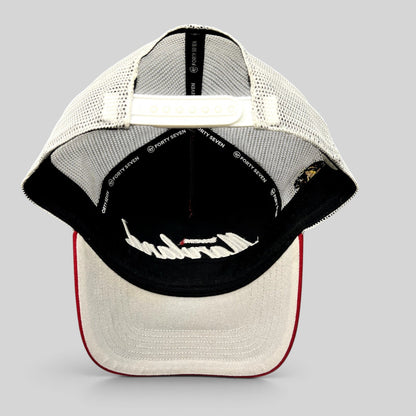 Raree Finds Maryland Terrapins 47 Brand trucker hat featuring a red and white design with a mesh back and snapback.