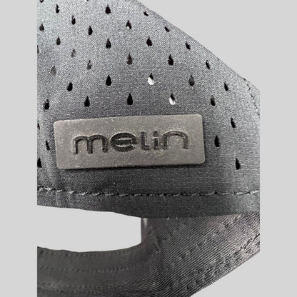 Raree Finds black Melin snapback hat featuring a matte black logo patch and laser-cut ventilation detailing