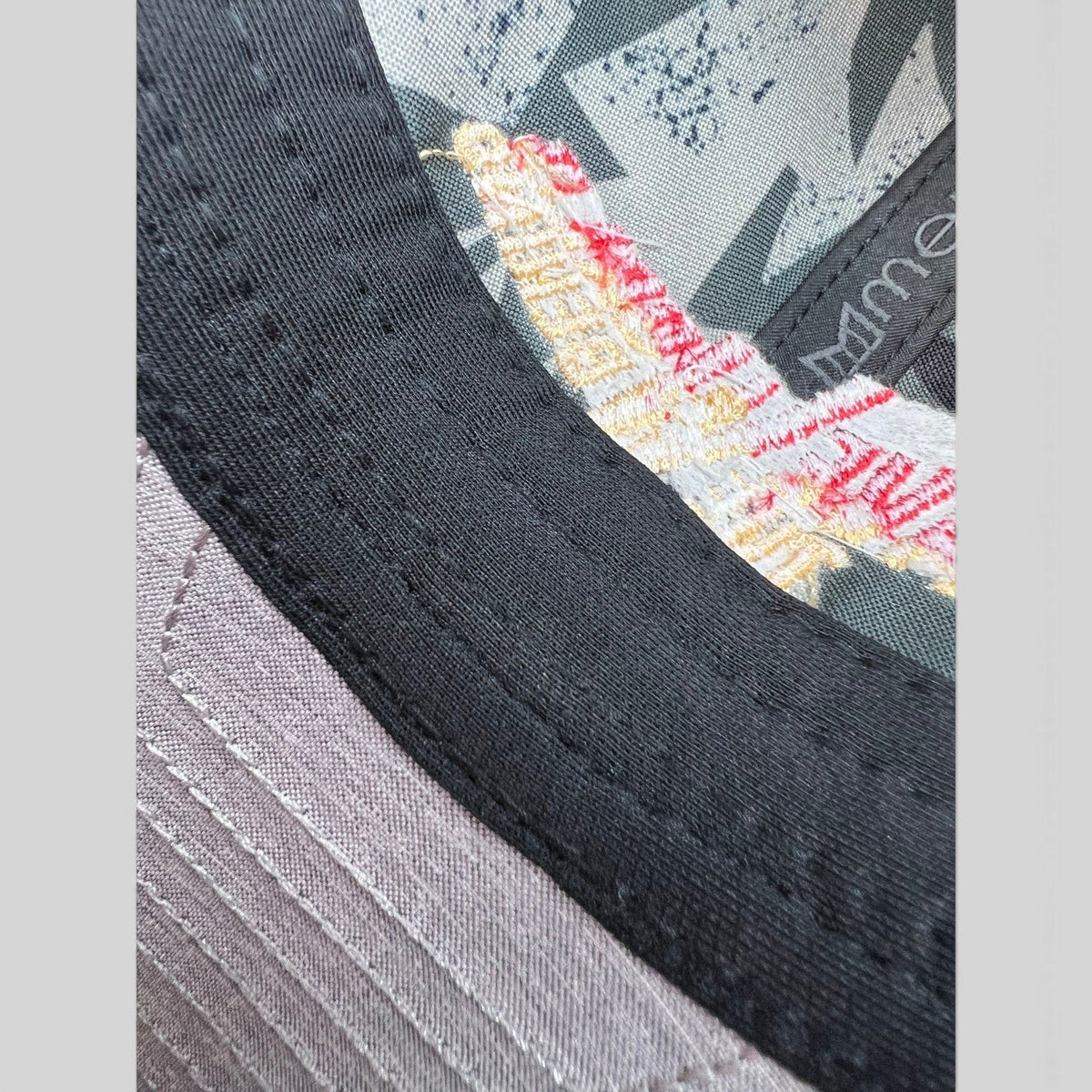 Raree Finds Melin Leave the World Behind crew hat interior detail showing black sweatband and patterned lining