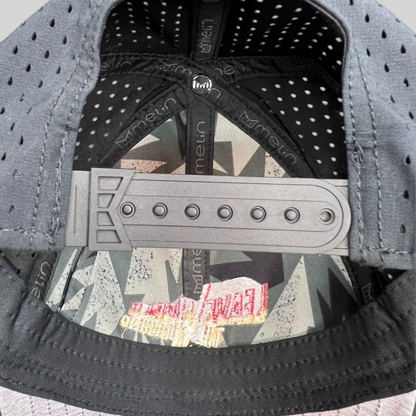 Raree Finds Melin Leave the World Behind crew hat showing the interior snapback closure and branded lining