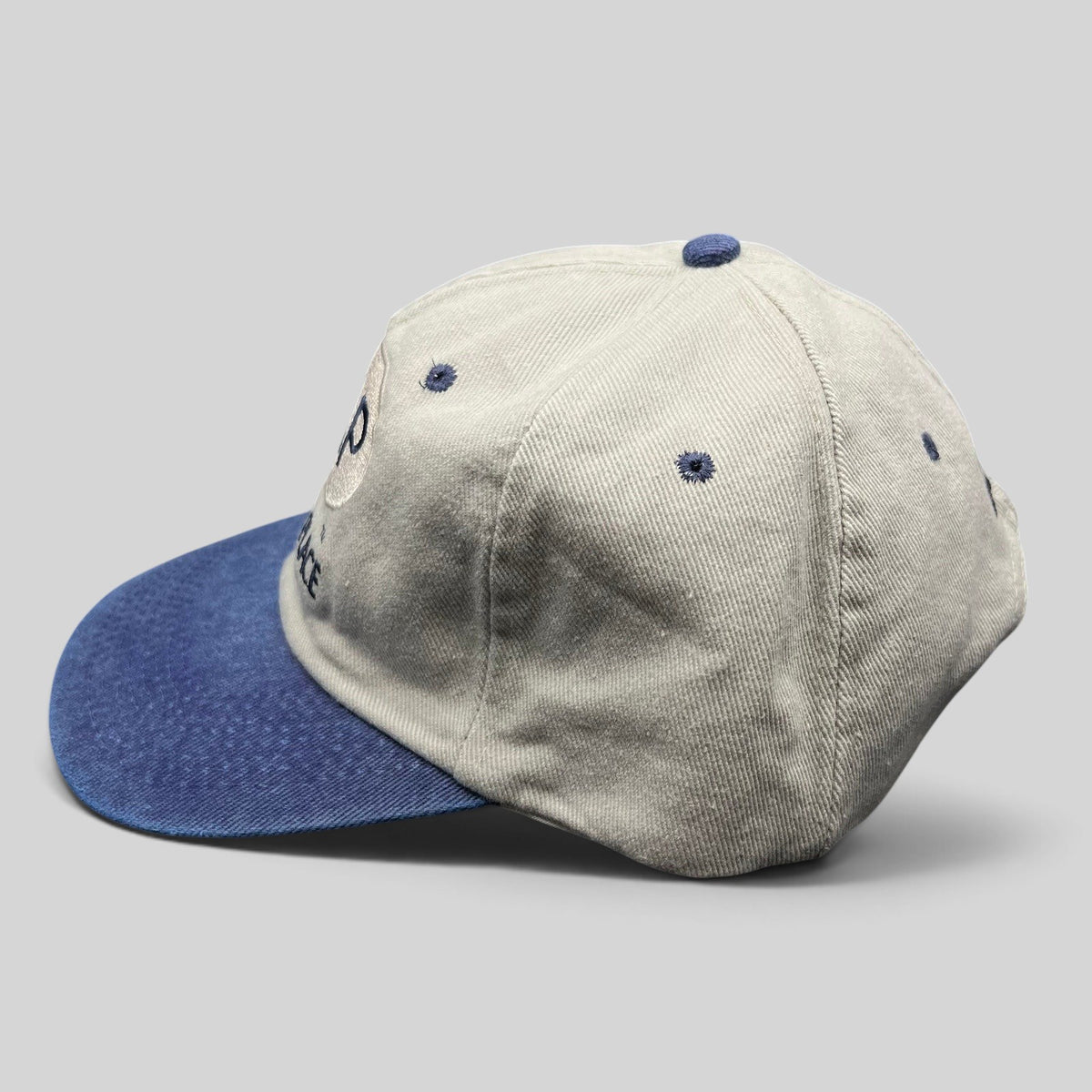 Raree Finds vintage 90s Melrose Place TV promo snapback cap with a beige crown and blue brim