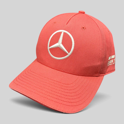 Raree Finds coral pink Mercedes AMG Petronas strapback hat with white embroidered logo and curved brim