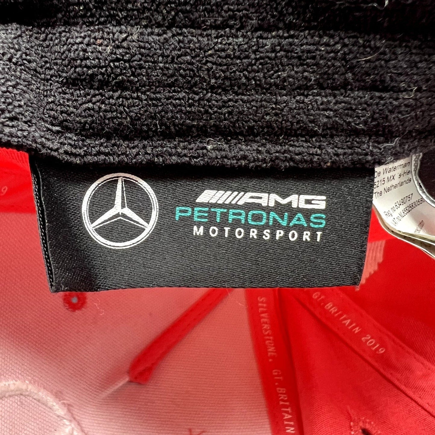 Raree Finds Mercedes AMG Petronas Motorsport hat interior label with Silverstone GT Britain 2019 branding