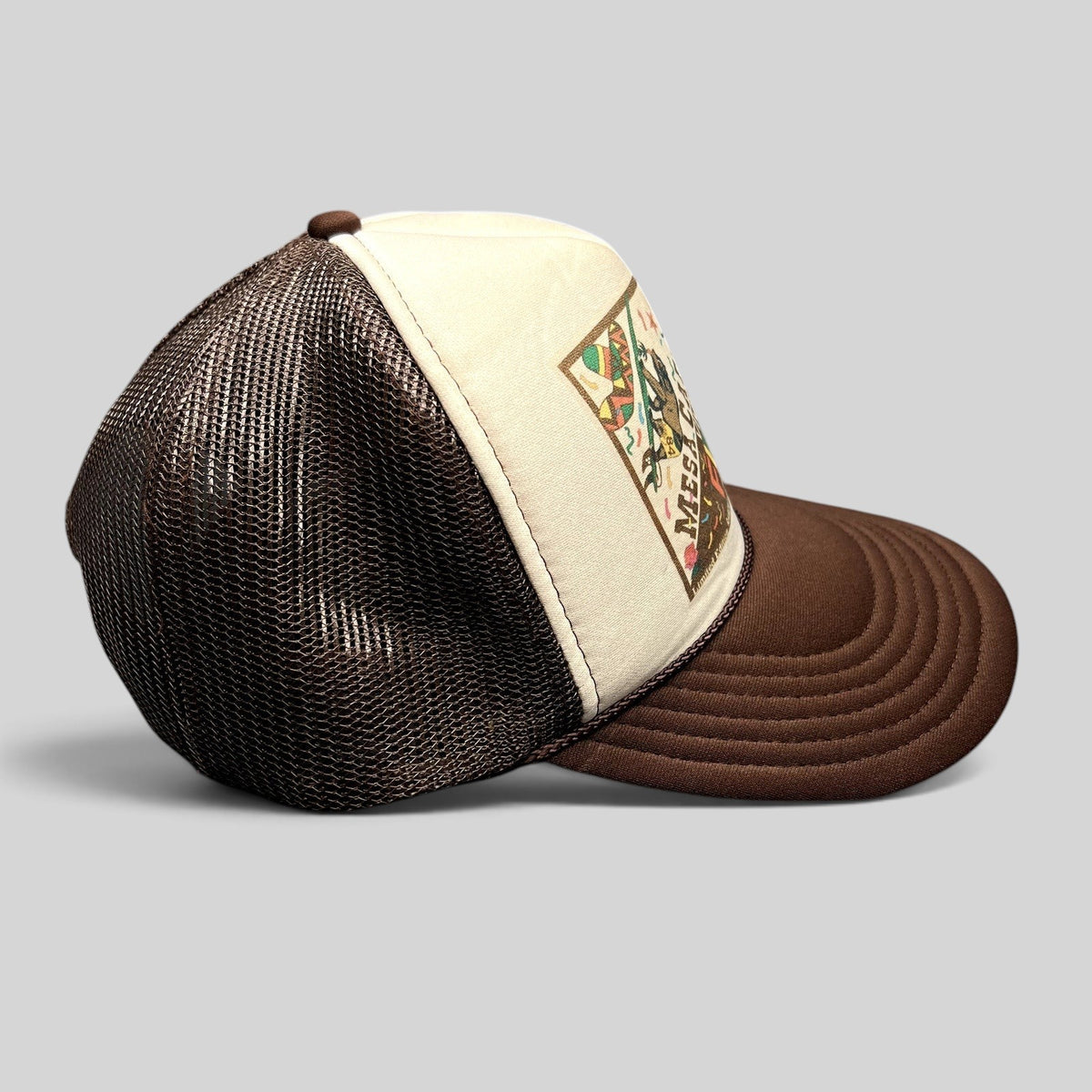 Raree Finds brown and cream Mesa Cafe Santa Barbara Fiesta 2021 trucker snapback hat with mesh back and graphic print