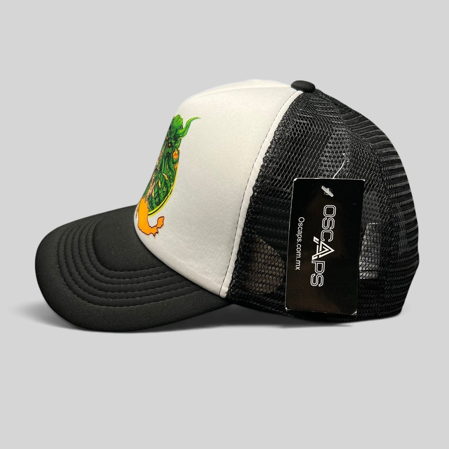 Raree Finds vintage Metallica Mexican Militia Chapter trucker hat with white foam front, black mesh, and graphic.