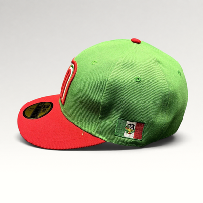 Raree Finds New Era 59FIFTY Mexico World Baseball Classic fitted hat with green crown, red visor, and side flag patch.
