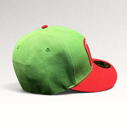 Raree Finds New Era 59FIFTY Mexico World Baseball Classic fitted hat with green crown and red visor side profile