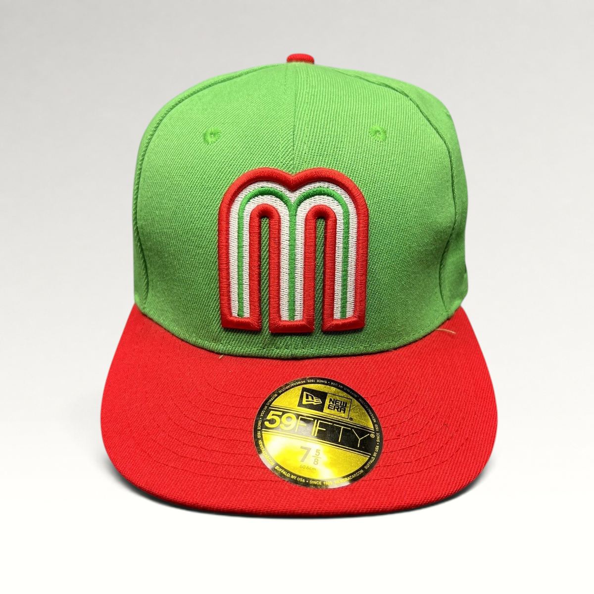 Raree Finds New Era 59FIFTY Mexico World Baseball Classic fitted hat with green crown, red visor, and M logo