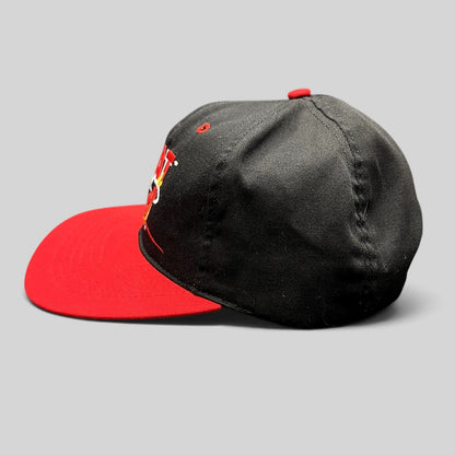 Raree Finds vintage 1990s Miami Heat snapback hat with black crown, red brim, and embroidered team logo.