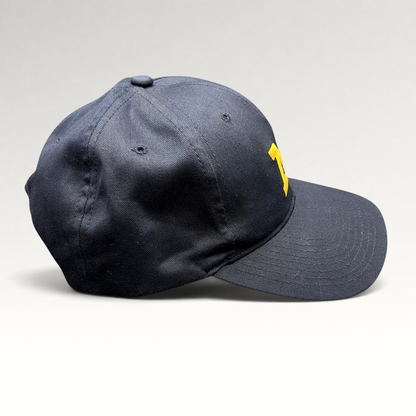 Raree Finds vintage Michigan Wolverines navy blue snapback hat with maize Block M embroidery and gray undervisor