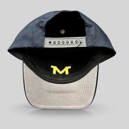 Raree Finds vintage Michigan Wolverines navy blue snapback hat with maize Block M embroidery and gray undervisor