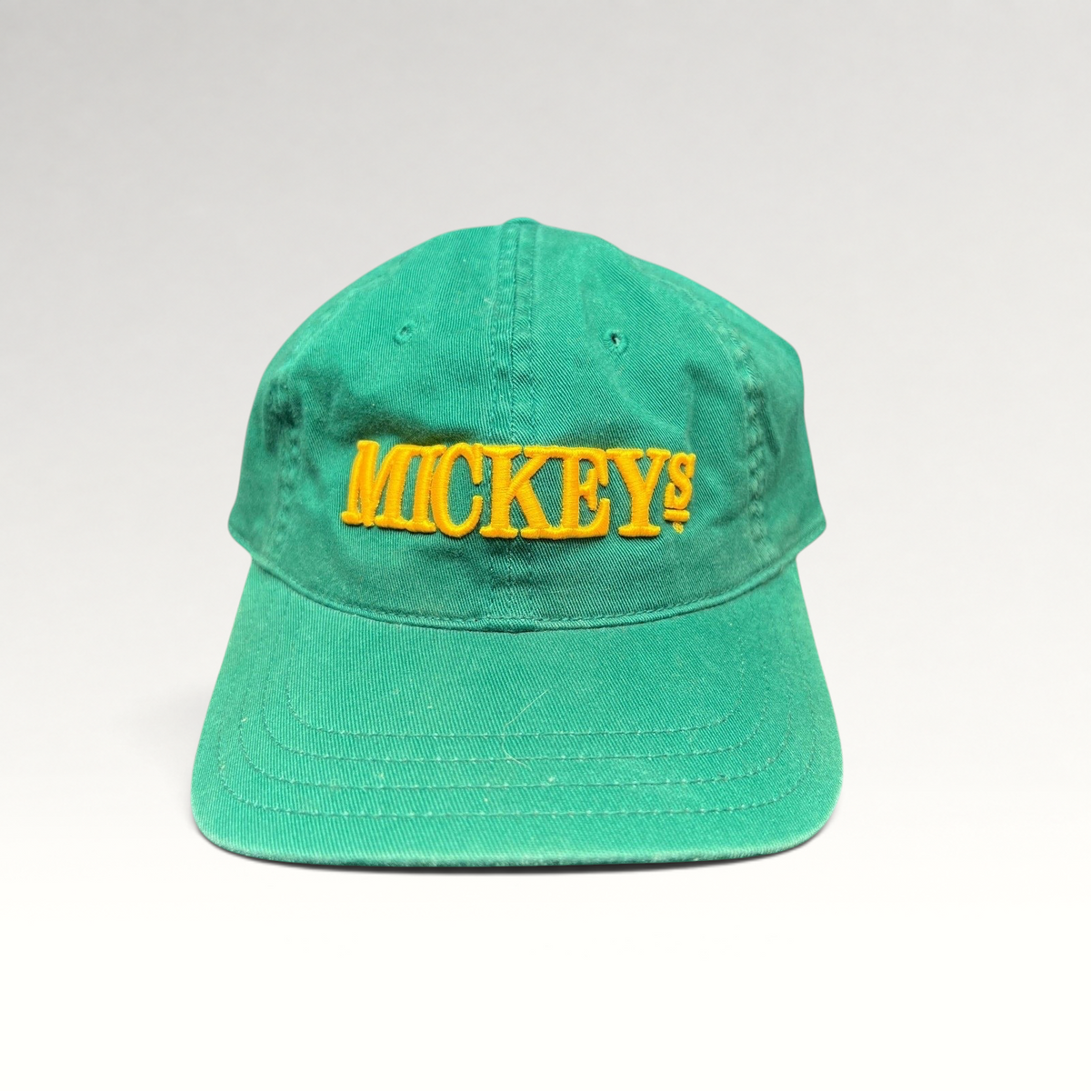 Raree Finds vintage 90s Mickey’s Malt Liquor emerald green cotton cap with raised gold embroidered logo