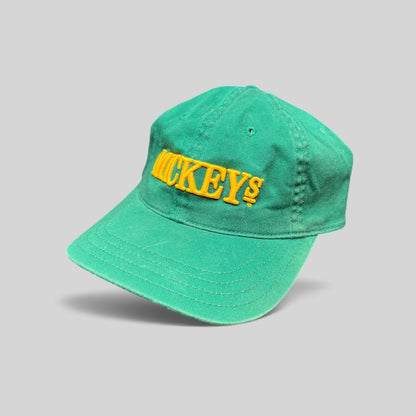 Raree Finds vintage 90s Mickey’s Malt Liquor emerald green cotton cap with raised gold embroidery
