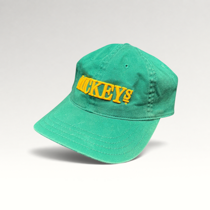 Raree Finds vintage 90s Mickey’s Malt Liquor emerald green cotton cap with raised gold embroidery