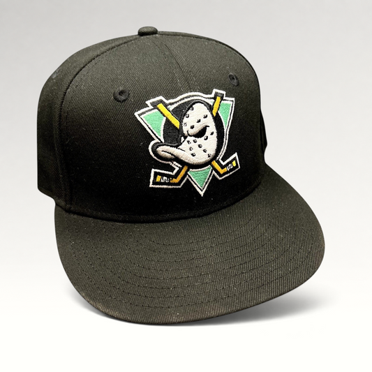 Raree Finds black New Era 59FIFTY Mighty Ducks 30th Anniversary fitted hat with embroidered goalie mask logo