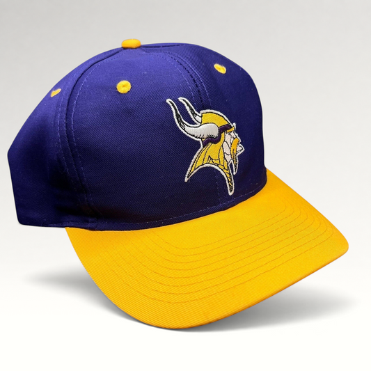 Raree Finds vintage Minnesota Vikings Logo Athletic snapback hat with purple crown and gold brim