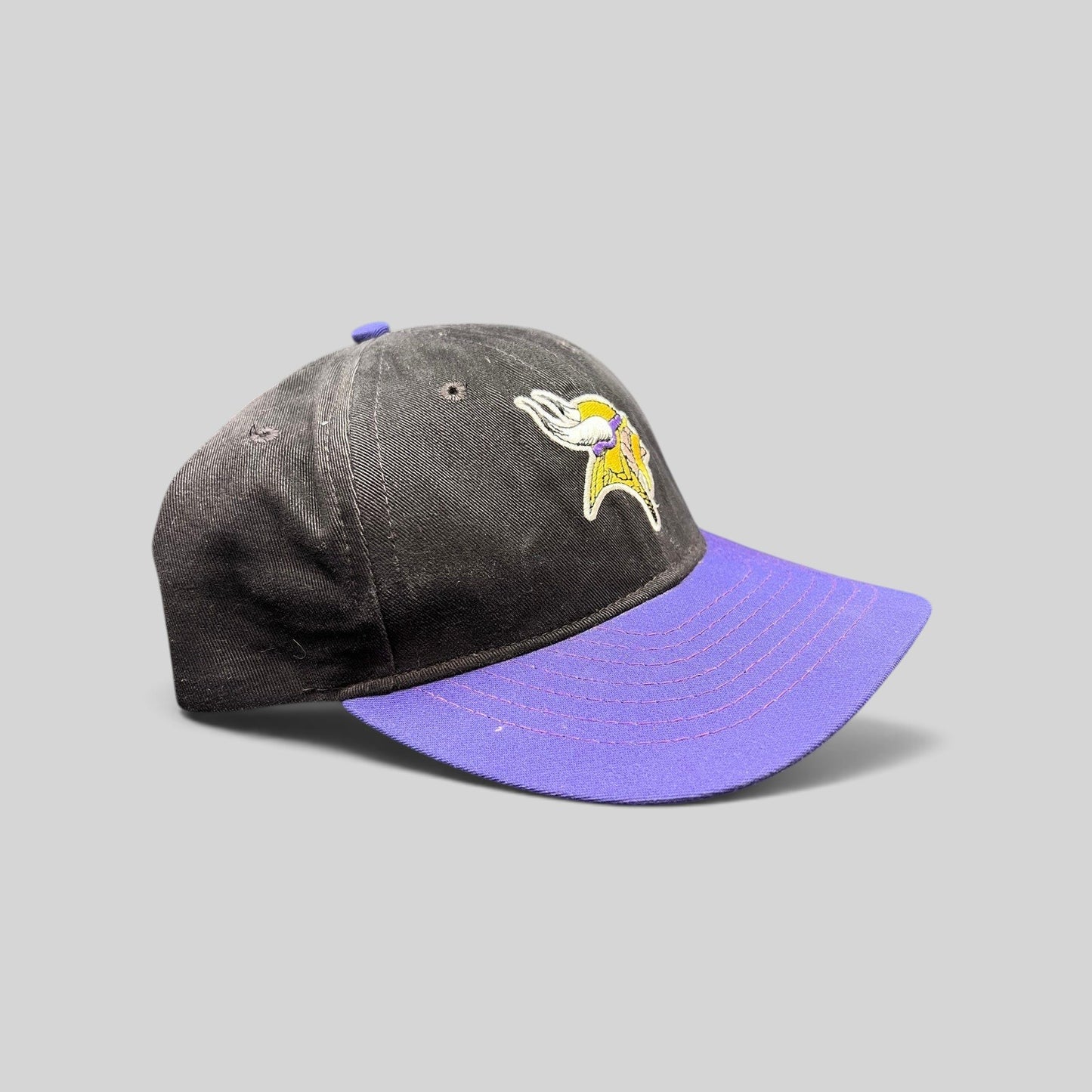 Raree Finds vintage Minnesota Vikings Logo Athletic snapback hat with black crown and purple brim