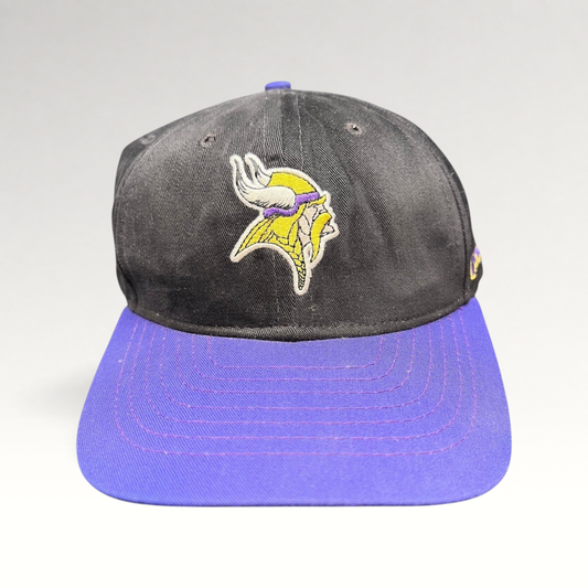 Raree Finds vintage Minnesota Vikings Logo Athletic snapback hat with black crown and purple brim