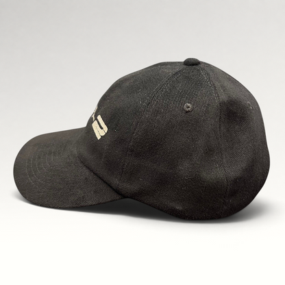 Raree Finds vintage black corduroy snapback hat with embroidered M:I-2 logo from the 2000 Mission Impossible 2 film.