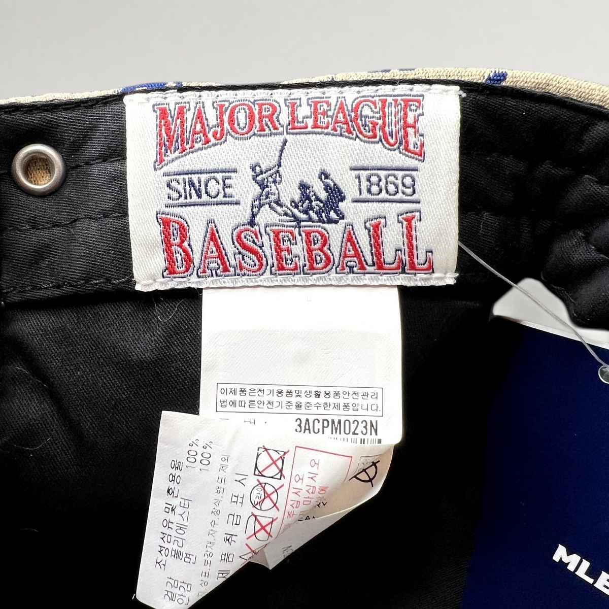 Raree Finds MLB Korea Boston Red Sox cap interior label with Major League Baseball branding and care instructions