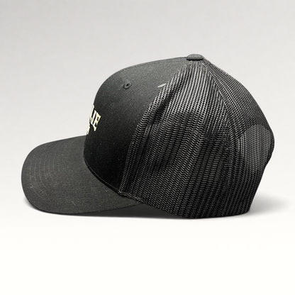 Raree Finds black MOLLIE Aspen Yupoong Classics trucker hat with breathable mesh back and adjustable snapback closure