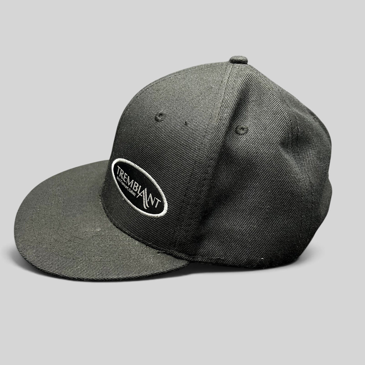 Raree Finds black Mont Tremblant snapback hat with white embroidered oval logo and flat brim ski resort design.