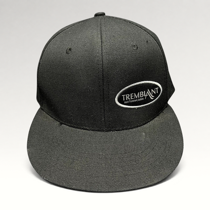 Raree Finds black Mont Tremblant snapback hat with white embroidered oval logo and flat brim ski resort design.