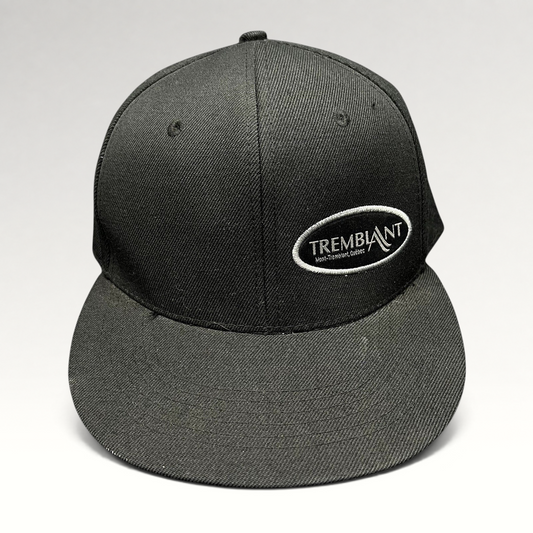 Raree Finds black Mont Tremblant snapback hat with white embroidered oval logo and flat brim ski resort design.