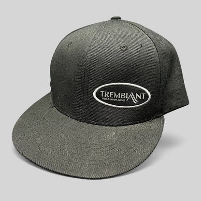Raree Finds black Fits snapback hat featuring an embroidered oval Mont Tremblant Quebec ski resort logo on the front.