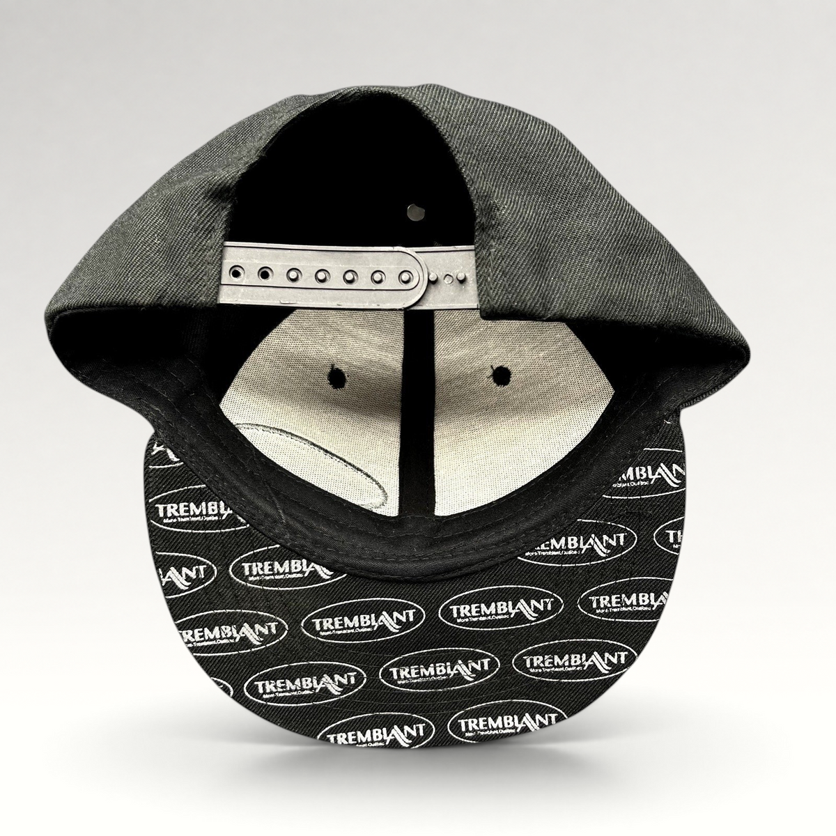 Raree Finds black snapback hat with Mont Tremblant logo print on the underbrim and adjustable snapback closure