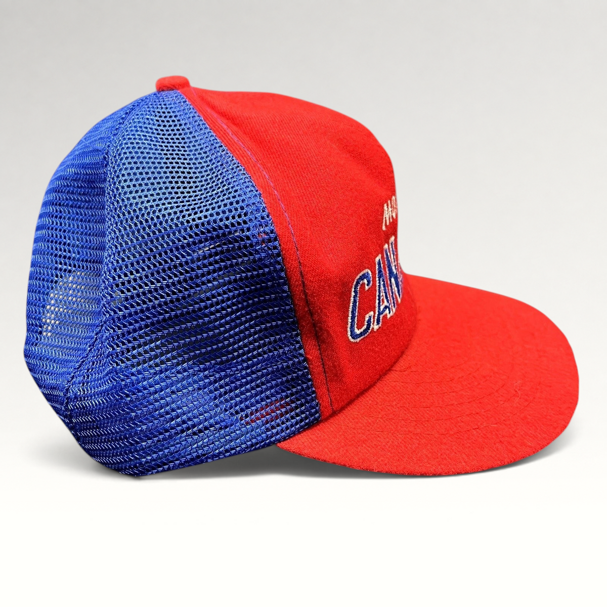 Raree Finds vintage Montreal Canadiens NHL mesh trucker snapback hat in red and blue with embroidered script