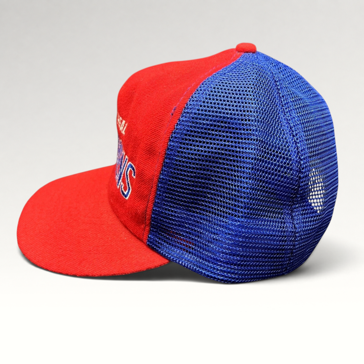 Raree Finds vintage Montreal Canadiens NHL mesh trucker snapback hat in red and blue with embroidered front script