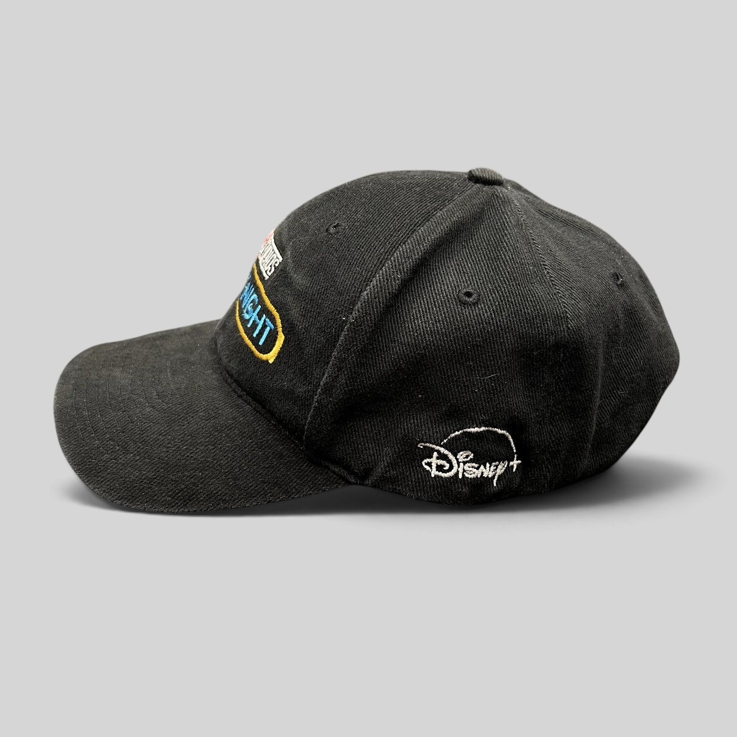 Raree Finds black cotton Moon Knight cast and crew strapback hat with embroidered Marvel Studios and Disney+ logos