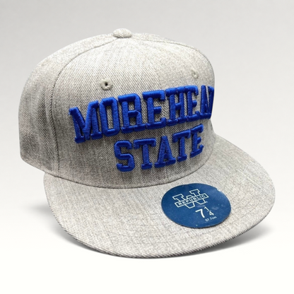Raree Finds W Republic Morehead State Eagles heather gray fitted cap with royal blue raised embroidery and flat brim.