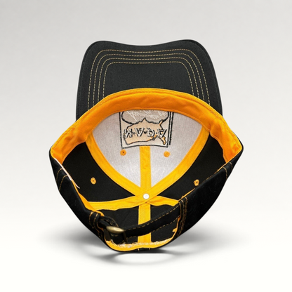 Raree Finds vintage NAPA Auto Parts strapback cap interior showing yellow taped seams and cotton construction
