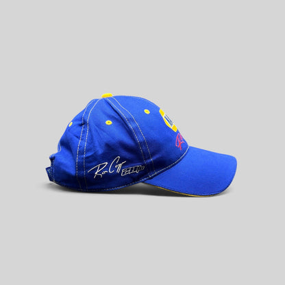 Raree Finds vintage royal blue NAPA Racing strapback hat with yellow accents and Ron Capps signature embroidery