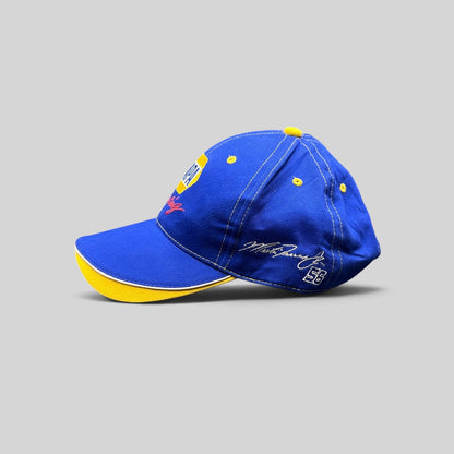 Raree Finds vintage royal blue NAPA Racing strapback hat with yellow accents and Ron Capps signature embroidery
