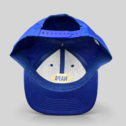 Raree Finds vintage NAPA Racing snapback hat interior view showing the blue plastic strap and embroidered logo