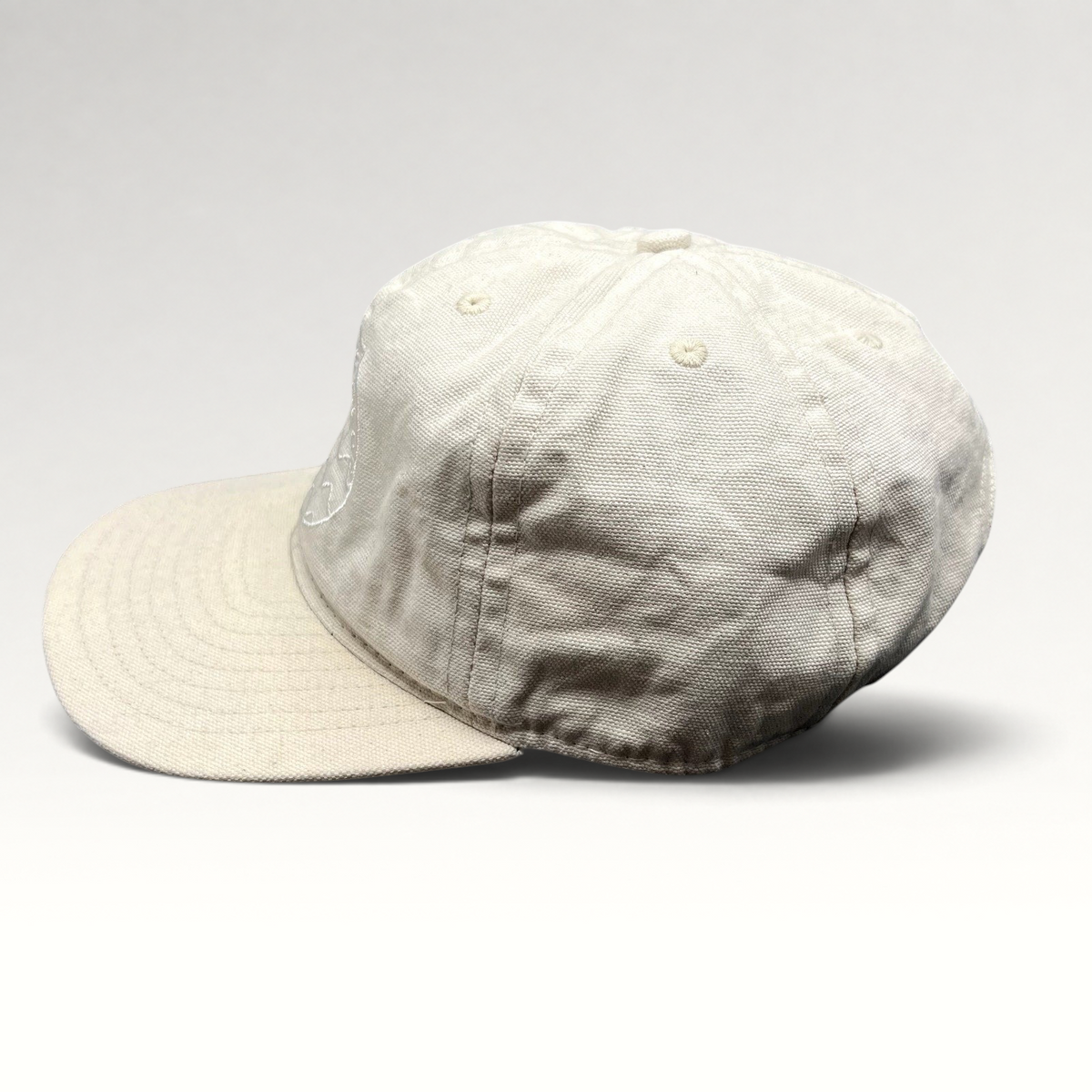 Raree Finds vintage Y2K Ojai Surf Club natural canvas strapback hat with a structured crown and flat brim