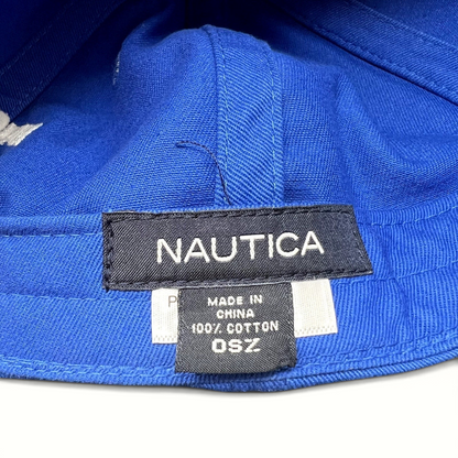 Raree Finds Nautica blue cotton hat interior label showing brand, material, and size details