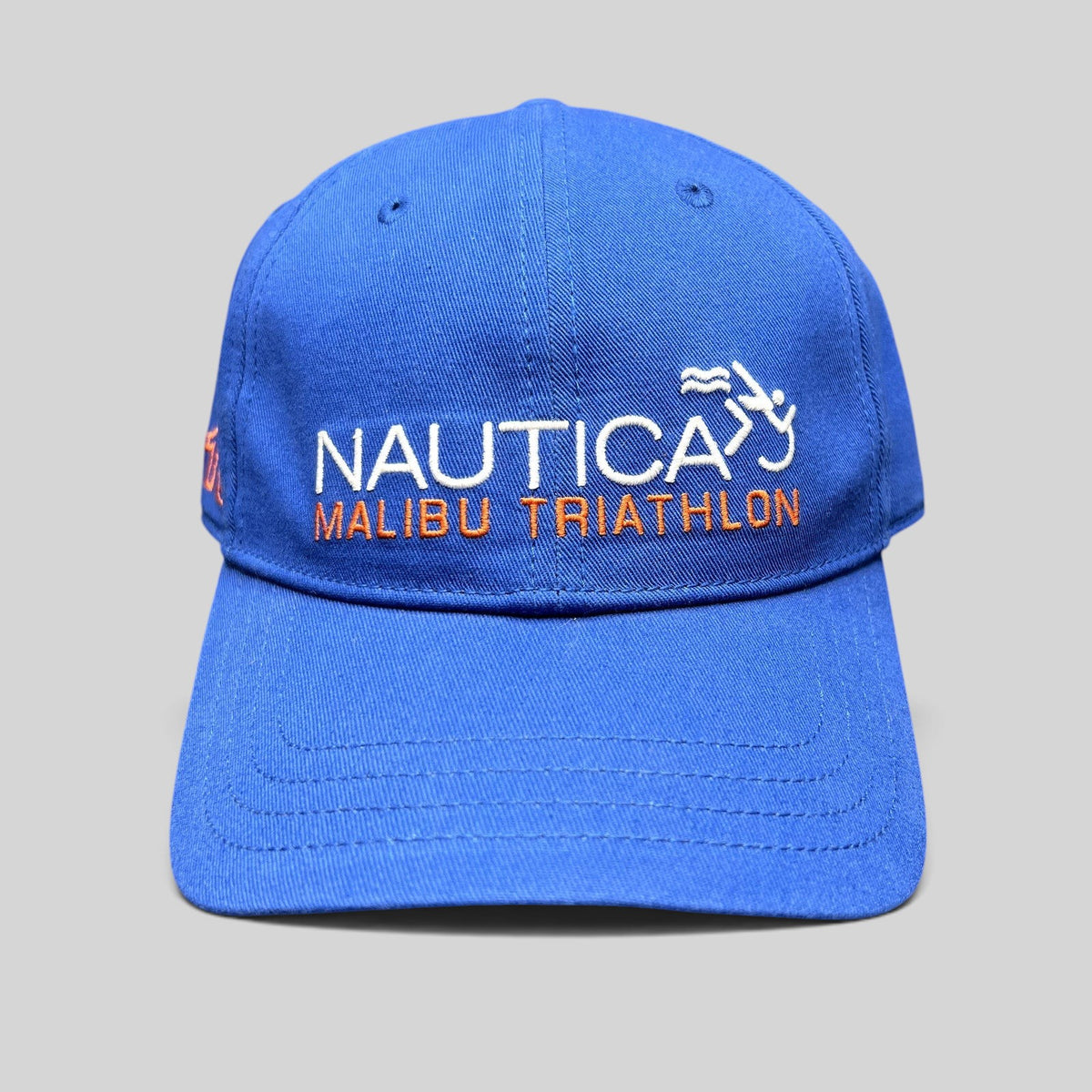 Raree Finds blue cotton Nautica Malibu Triathlon strapback hat with embroidered front logo and pre-curved brim.