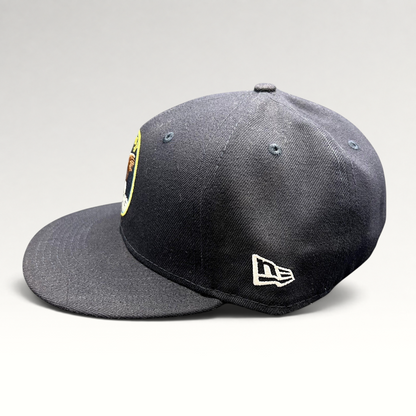 Raree Finds navy blue New Era 59FIFTY fitted hat featuring an Apollo 11 mission patch and side logo embroidery