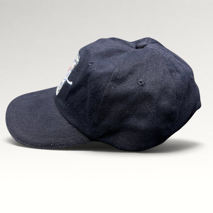 Raree Finds navy blue 2002 Aspen Winternational cotton strapback hat with Chevrolet Truck and skier embroidery