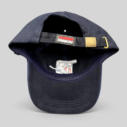 Raree Finds navy blue 2002 Aspen Winternational cotton strapback hat with Karbon branding and brass buckle closure