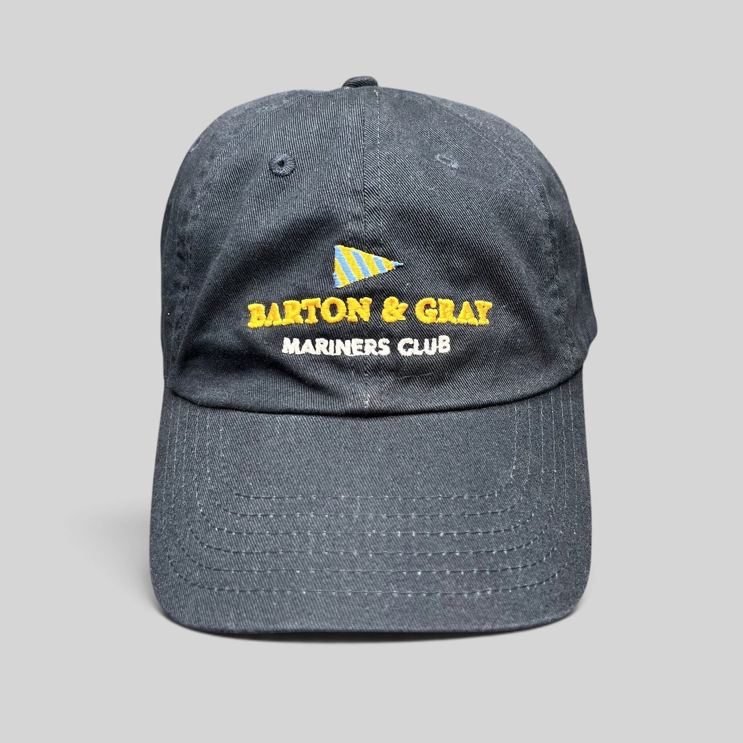 Raree Finds navy blue cotton Barton & Gray Mariners Club cap with embroidered logo and unstructured six-panel design.