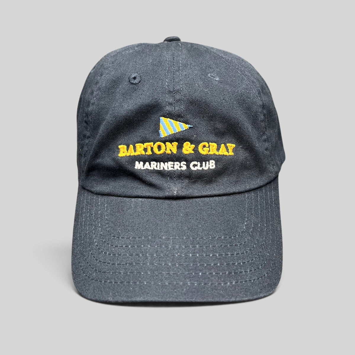Raree Finds navy blue cotton Barton & Gray Mariners Club cap with embroidered logo and unstructured six-panel design.