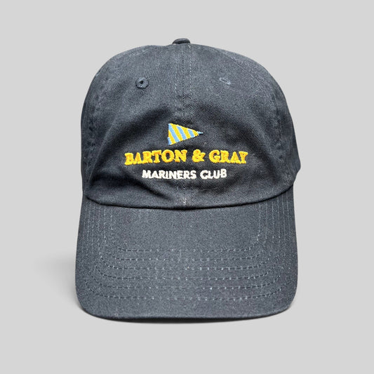 Raree Finds navy blue cotton Barton & Gray Mariners Club cap with embroidered logo and unstructured six-panel design.