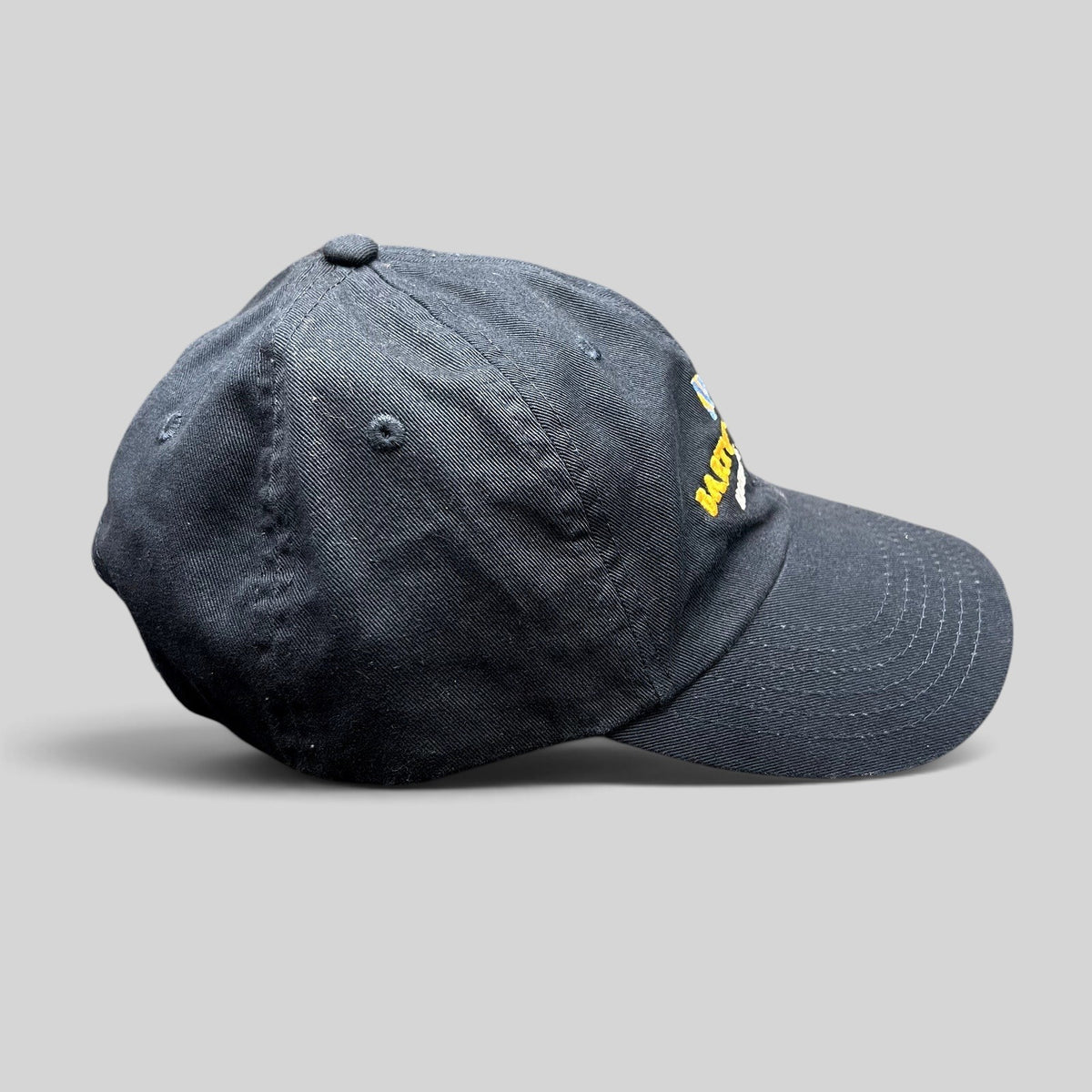 Raree Finds navy blue cotton Barton & Gray Mariners Club baseball cap with embroidered logo and brass buckle strap