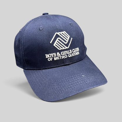 Raree Finds navy blue Boys & Girls Club of Metro Queens strapback hat with white embroidered logo and curved brim